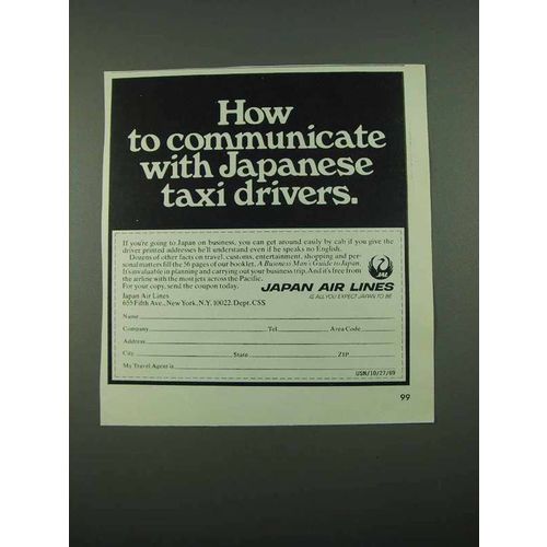 1969 Japan Air Lines Ad - Communicate With Taxi Drivers