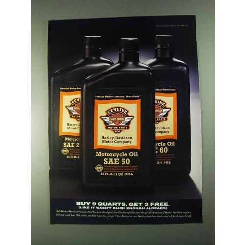 1996 Harley-Davidson Motorcycle Oil Ad - Buy 9 Quarts