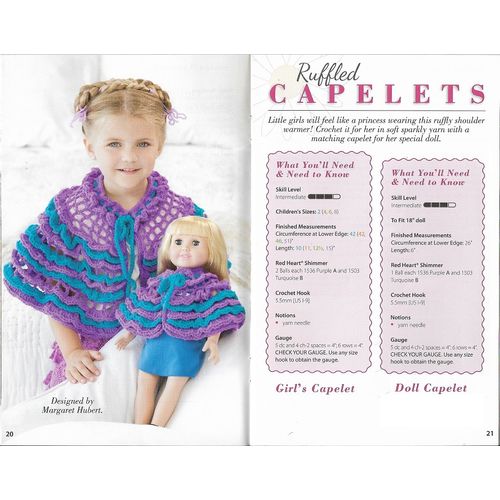 Red Heart Knit Crochet Book J27 0030 Big Girl Little Girl Shimmer Yarn 20 Projec