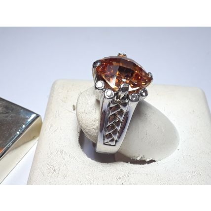 7.0cttw Bold Checkerboard Cushion Cut Orange & Rd CZ Sterling Silver Ring #15579