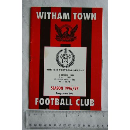1996 programme Witham Town v. Mirrlees Blackstone, FA Vase