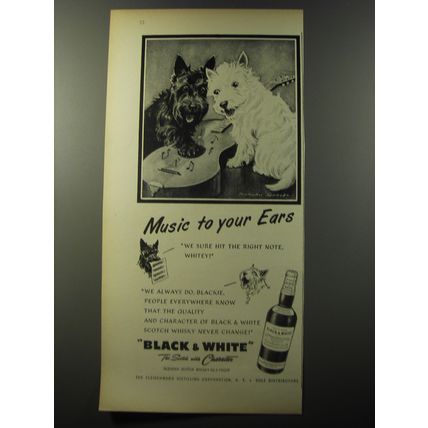 1953 Black & White Scotch Ad - Music to your ears