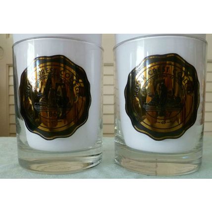 SET OF 2 CEDAR CREST COLLEGE PENNSYLVANIA GLASS WHISKEY TUMBLERS w OLD GOLD SEAL