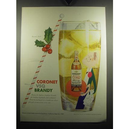 1957 Coronet VSQ Brandy Ad - art by Paul Rand - Season's Best