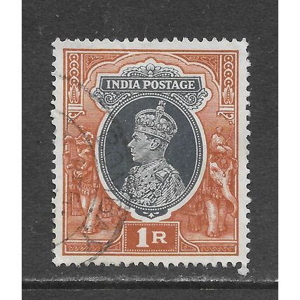 INDIA 1937 INVERTED WATERMARK KG6 1 RUPEE USED SG259w 259w SG NORMAL 259 SG259