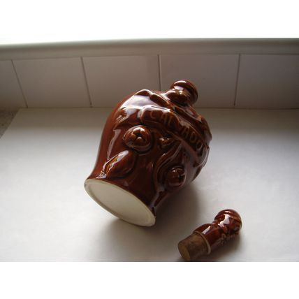 Vintage Calvados Majolica Apple Brandy Flagon Decanter Pottery Bottle