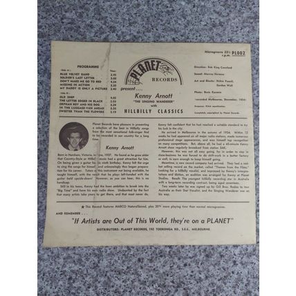 Kenny Arnott "The Singing Wanderer" – Hillbilly Classics (PL002) 1955 (10" LP)