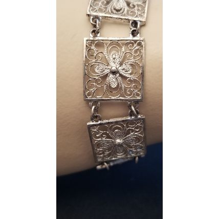 Vintage 835 Silver Filigree Flower Panel Bracelet