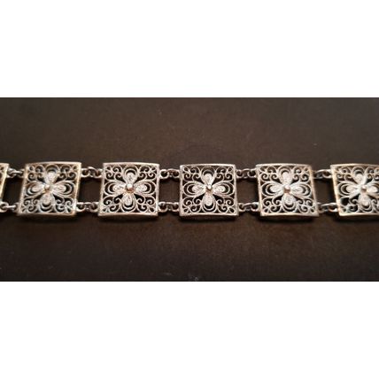 Vintage 835 Silver Filigree Flower Panel Bracelet