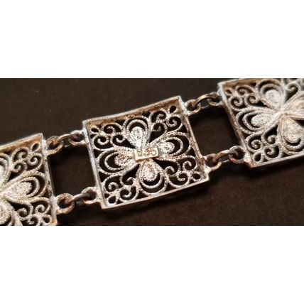 Vintage 835 Silver Filigree Flower Panel Bracelet
