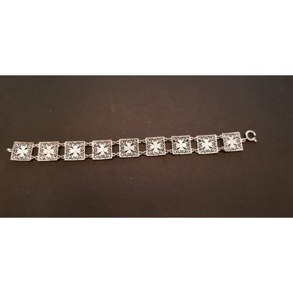 Vintage 835 Silver Filigree Flower Panel Bracelet