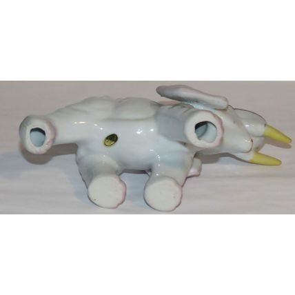 Vintage 7"x6" Ceramic Elephant Hand Painted White Gloss, Pink & Gold Trim