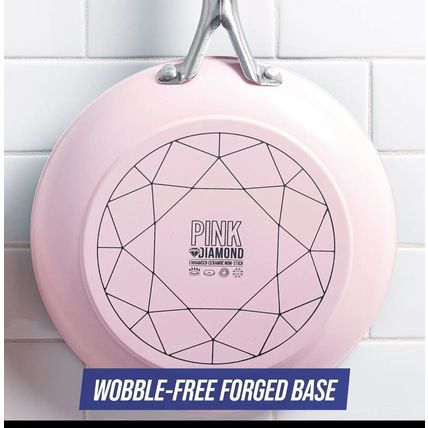 NonStick Cookware Pink Diamond Pans Ceramic 12 Pcs Dishwasher Safe Pink Bake