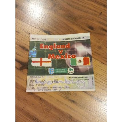 1997 England vs Mexico Programme & Ticket, Wembley **FREE P&P**