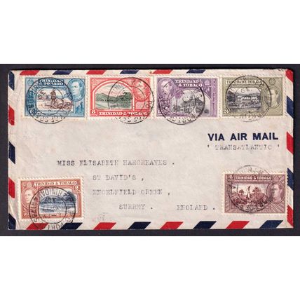 Trinidad and Tobago KGVI 1939 Airmail Cover to Surrey England Postal History