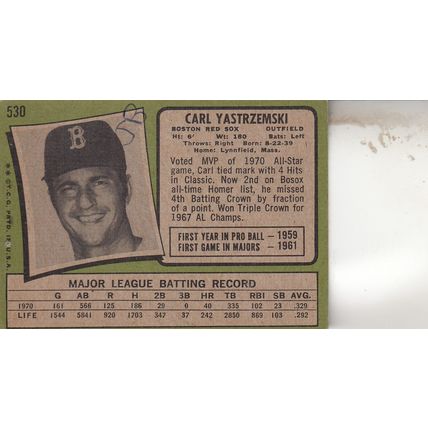 CARL YASTRZEMSKI 1971 AUTOGRAPHED BOSTON RED SOX HALL OF FAME TRIPLE CROWN WINER