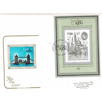 1980 London International Stamp Exhibition, Minisheet, London 1980 Postmark, FDC