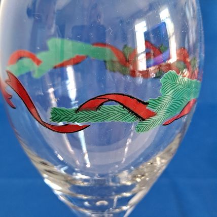 Lot 3 Libbey Christmas HOLLY & BOW WINE GLASSES Stemmed Goblets Ribbon Holiday