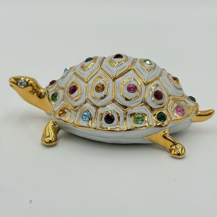 Capodimonte Italy Turtle Figurine w/ Swarovski Crystals Polaris Porcupine 2”x 4