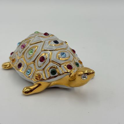 Capodimonte Italy Turtle Figurine w/ Swarovski Crystals Polaris Porcupine 2”x 4