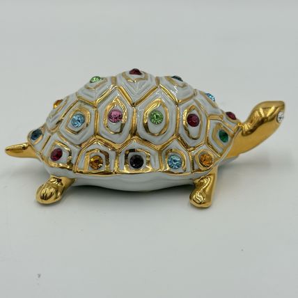 Capodimonte Italy Turtle Figurine w/ Swarovski Crystals Polaris Porcupine 2”x 4