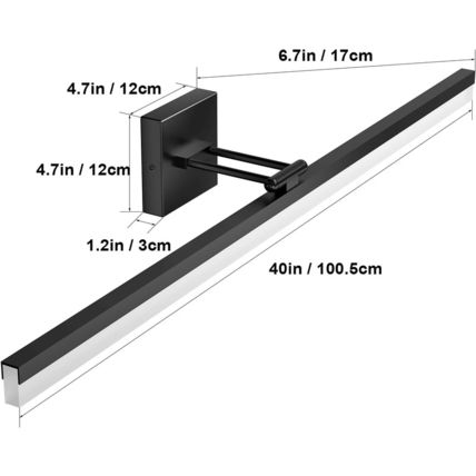 Ralbay 40" Modern LED Matte Black Bathroom Vanity Light 24W Adjustable Black Van