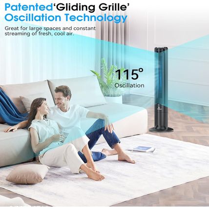 115° Oscillating Modern Tower Fan for Bedroom, 43'' Standing Fan with Remote, 7.
