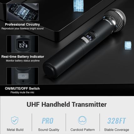 Phenyx Pro Wireless Microphone System, Dual Wireless Mics,W/ 2 Handhelds, Auto S