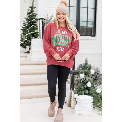 Strawberry Pink IN MY MERRY ERA Loose Fit Corded Sweatshirt
