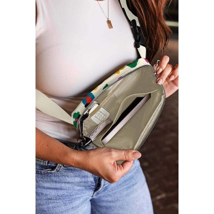 Beige Colorful Leopard Print Buckle Strap Crossbody Bag