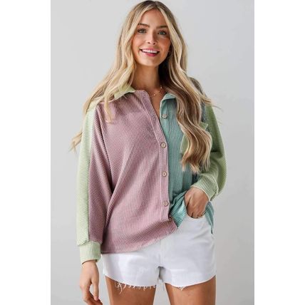 Phalaenopsis Color Block Corded Buttoned Oversized Shacket