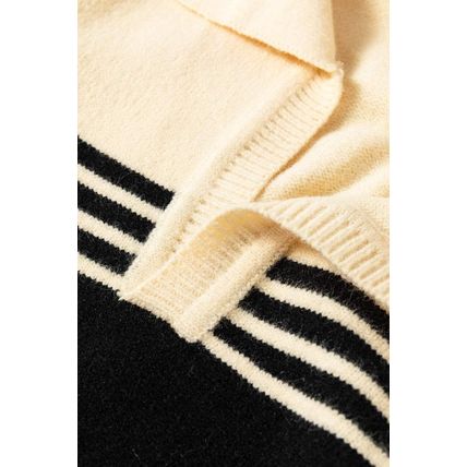 Black Colorblock Stripe Collared V Neck Sweater
