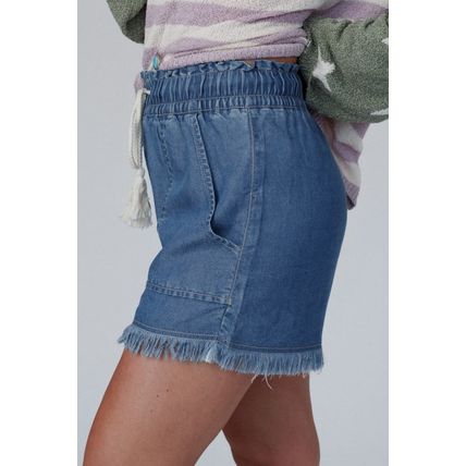 Ashleigh Blue Raw Hem Drawstring High Waist Denim Shorts with Pockets