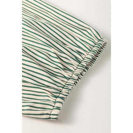 Green Patch Pockets Button Down Short Puff Sleeve Dress