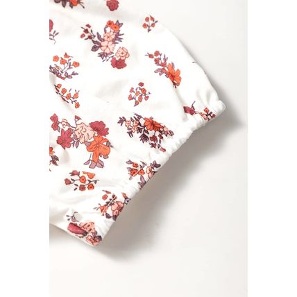White Boho Floral Ruched Cinched Short Sleeve Blouse
