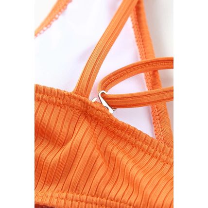 Orange Adjustable Straps Ribbed Knit One Piece Swimsuit