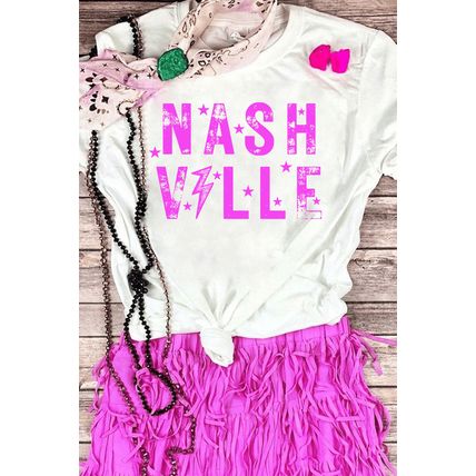 White NASHVILLE Star Graphic Crewneck T Shirt
