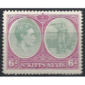 St Kitts-Nevis 1944 SG74c 6d Green & Purple Perf 14 Mounted Mint ...
