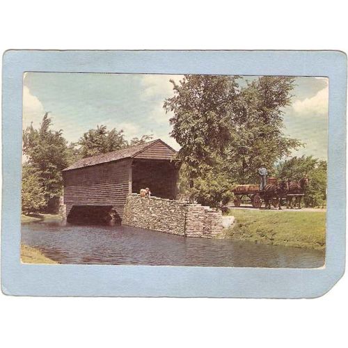 MI Dearborn Covered Bridge Postcard Ackley Bridge Greenfield Village w/Hor~237