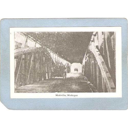 MI Mottville Covered Bridge Postcard Bridge Over St Joseph River w/Old Car~240