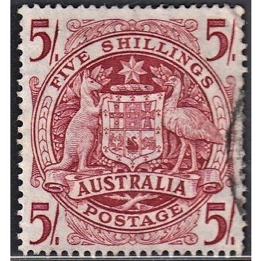 AUSTRALIA, 1949 5/- Arms, SG 224a (Scott #218), used