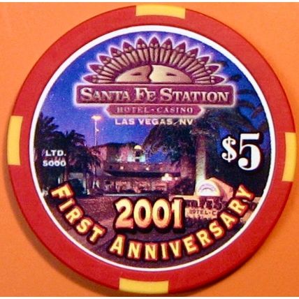 Santa Fe. $5 Casino Chip. Las Vegas, NV. 1st Anniversary. W44.