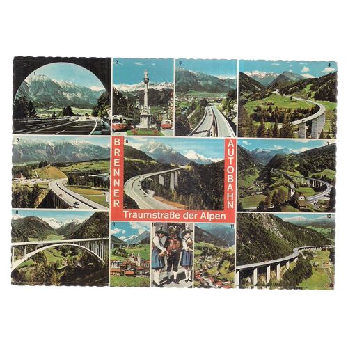 BRENNER AUTOBAHN Austria to Italy unused vintage postcard multiview =