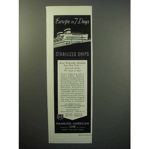 1933 Hamburg-American Line Cruise Ad - Europe in 7 Days