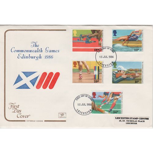 GB 1986 Commonwealth Games set Cotswold Covers FDC Leicester pm see others