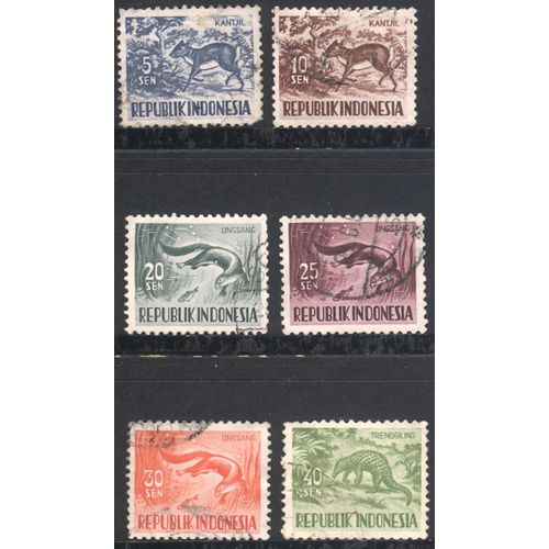 Indonesia 1956 - 5s/10s "Kantjil" 20s/25s/30s "Ungsang" 40s "Pangolin" - used