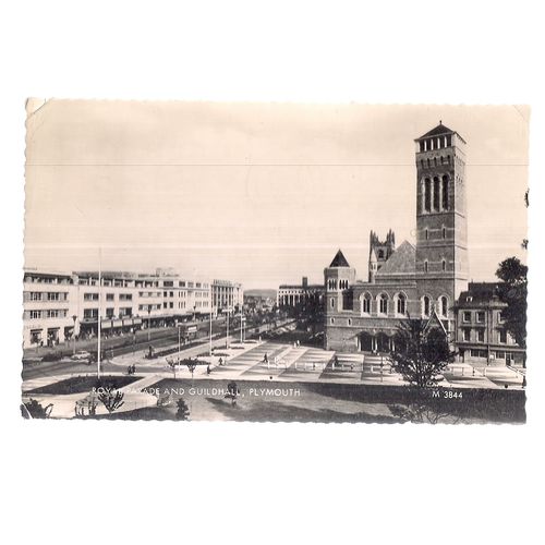 ROYAL PARADE & GUILDHALL, PLYMOUTH, DEVON used vintage postcard RP 1962 pm =