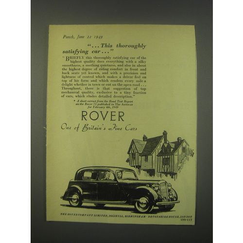 1949 Rover Cars Ad - This thoroughly satisfying car