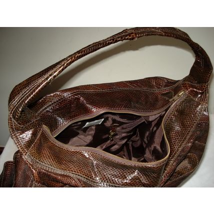 Mogil Huge Snakeskin New Leather XXL Bag Handbag Overnight Travel Satchel Brown