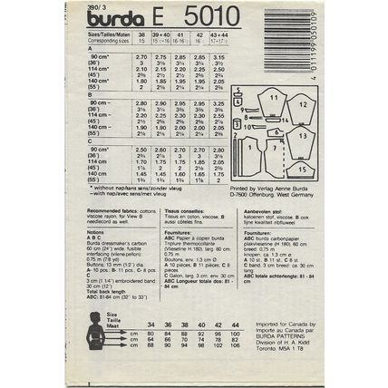 Burda 5010 Sewing Pattern Men's Button Up Dress Shirt Size 38 40 42 44 Uncut